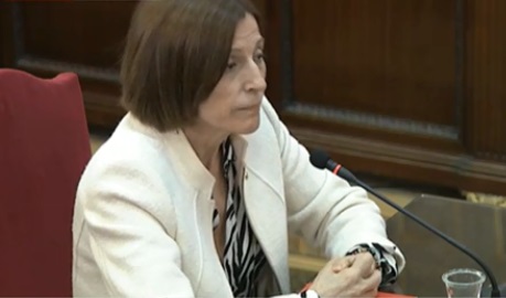 The former parliament speaker, Carme Forcadell, testifying in the Spanish Supreme Court on February 26, 2019
